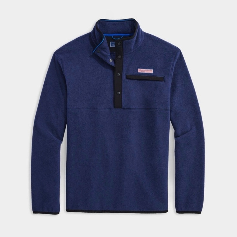 Vinyard Vines Men's Navy Blue Harbor Fleece Quarter Snap Pullover Size Medium